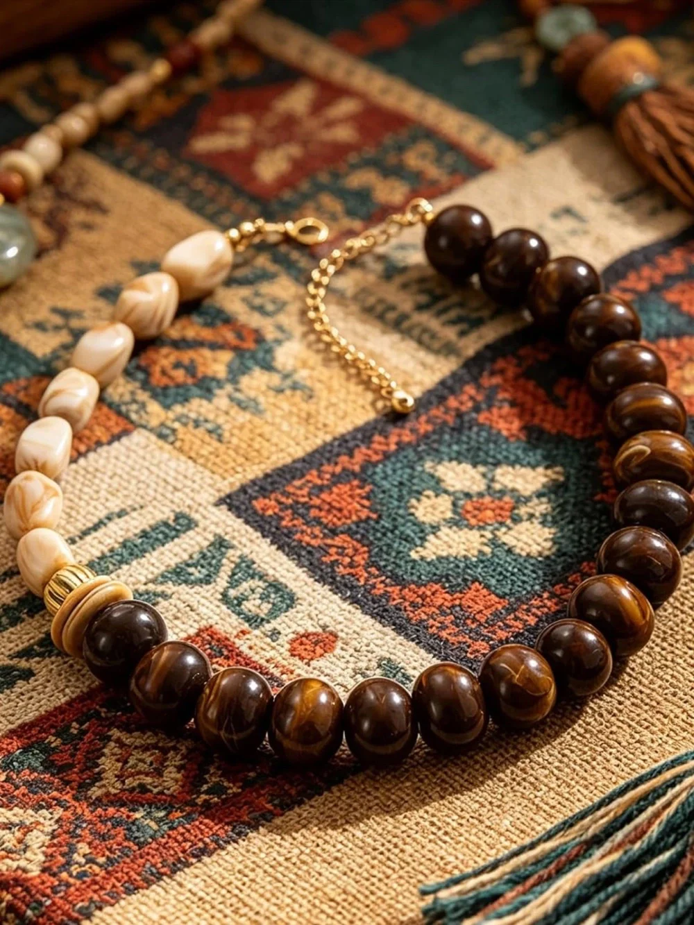 Brown and Cream Beaded Necklace